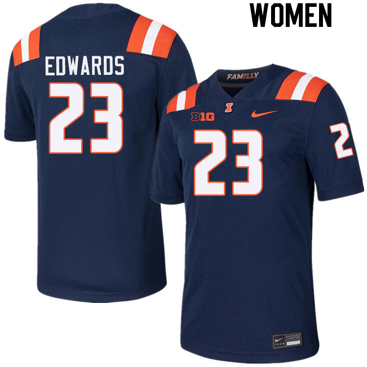 Women #23 TeRah Edwards Illinois Fighting Illini College Football Jerseys Stitched-Navy